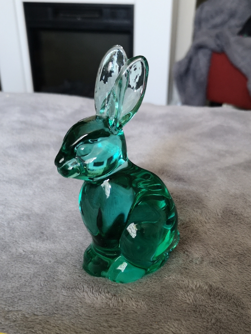 Lovely Teal Green Glass Bunny Paperweight Figurine by Abbott Collection 5" Tall